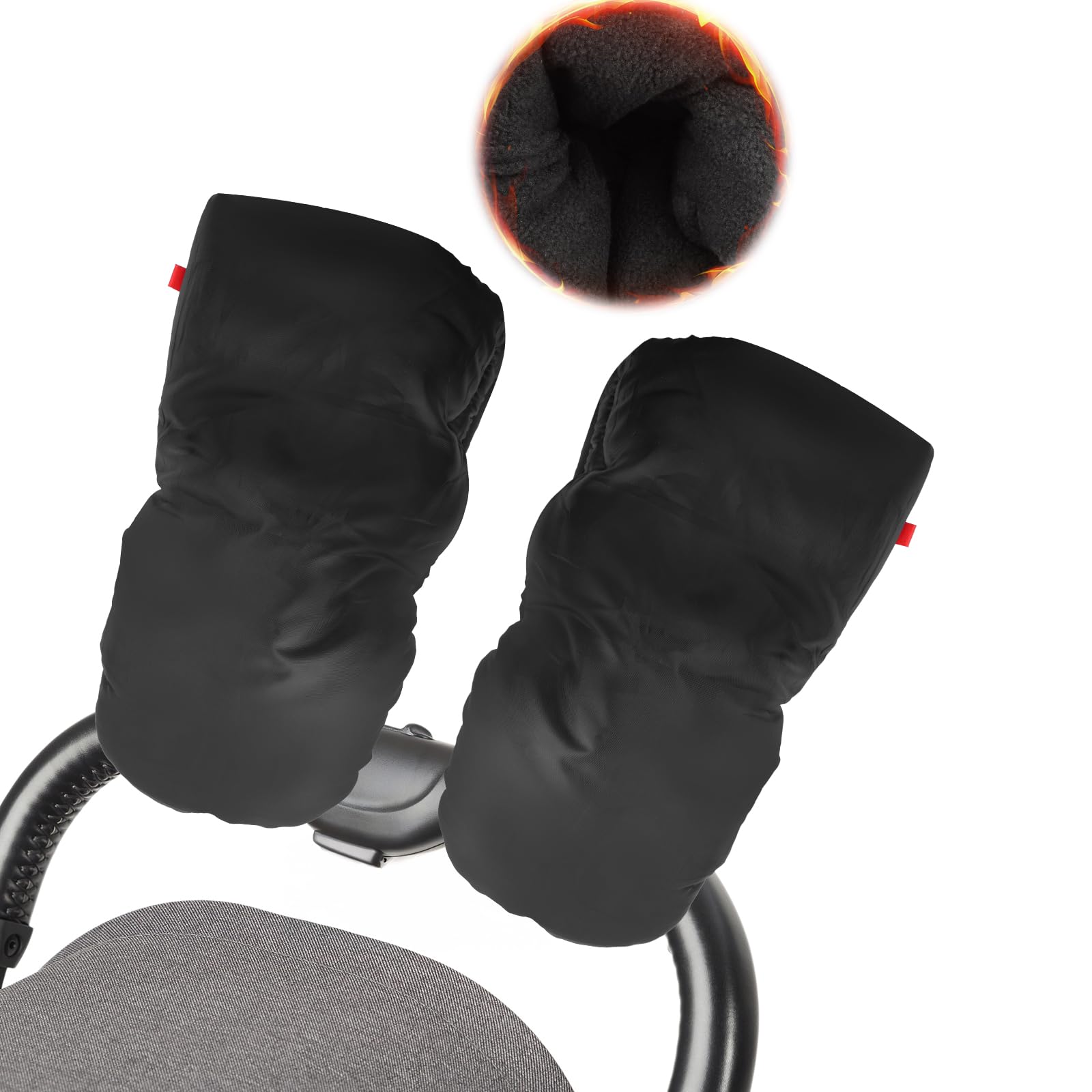 Handwärmer für Kinderwagen, Handschuhe Wasserdicht Winddicht Warme, Kinderwagen Griff Handmuff, Schwarz Kinderwagenmuff Plüsch Innenseite für Alle Kinderwagen und Buggy Baby