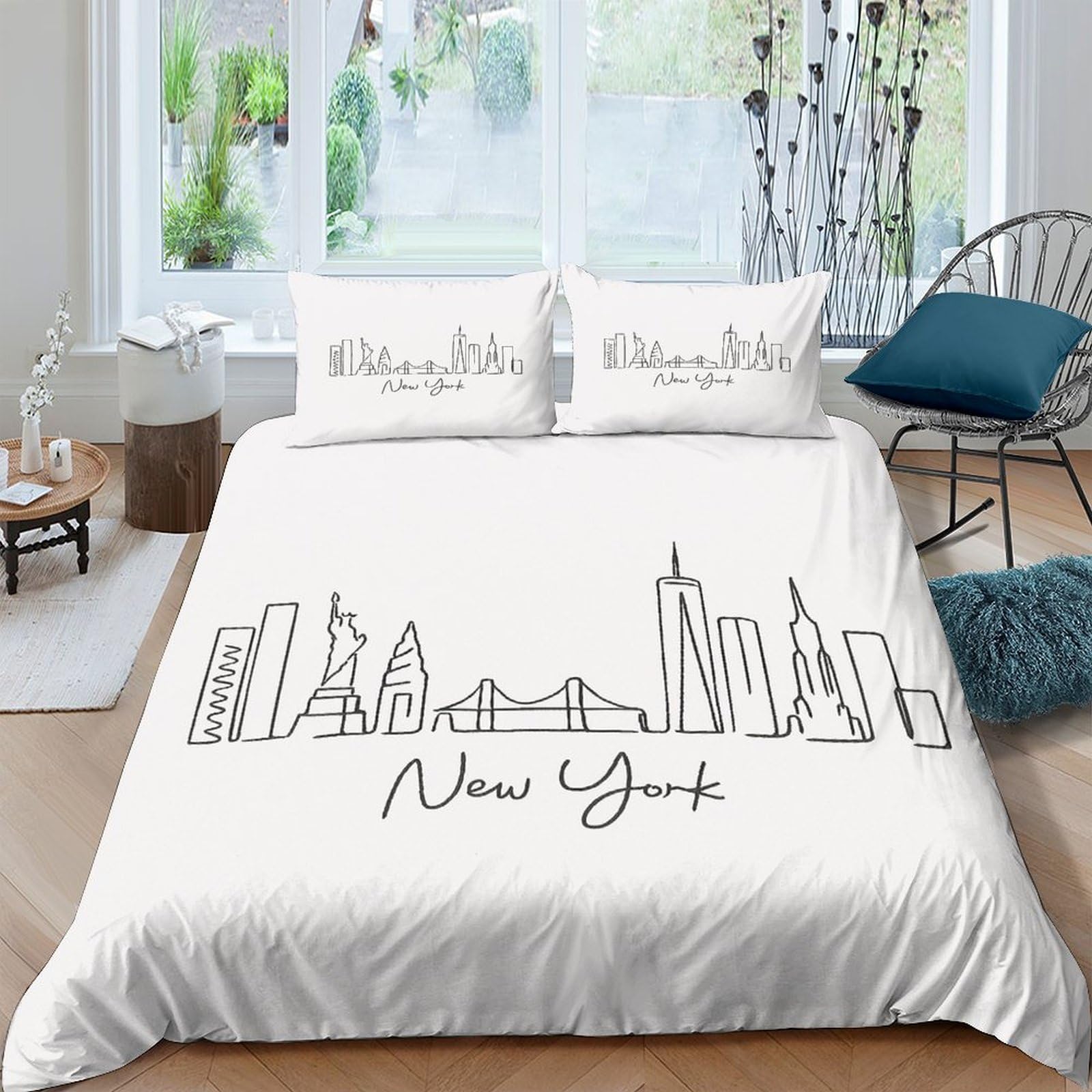 Ctjqhvkz Style-3 3D Printed New York Skyline Fitted Sheet Microfiber Soft White Urban Bed Cover For Bedroom Guest Room Dorm Mattress Protection Single（135X200cm）