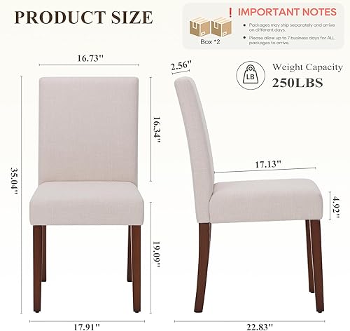 Miniatura 6 de Juego de 4 sillas de comedor tapizadas Parsons, modernas sillas de comedor con respaldo, sillas laterales de cocina de tela con patas de madera para