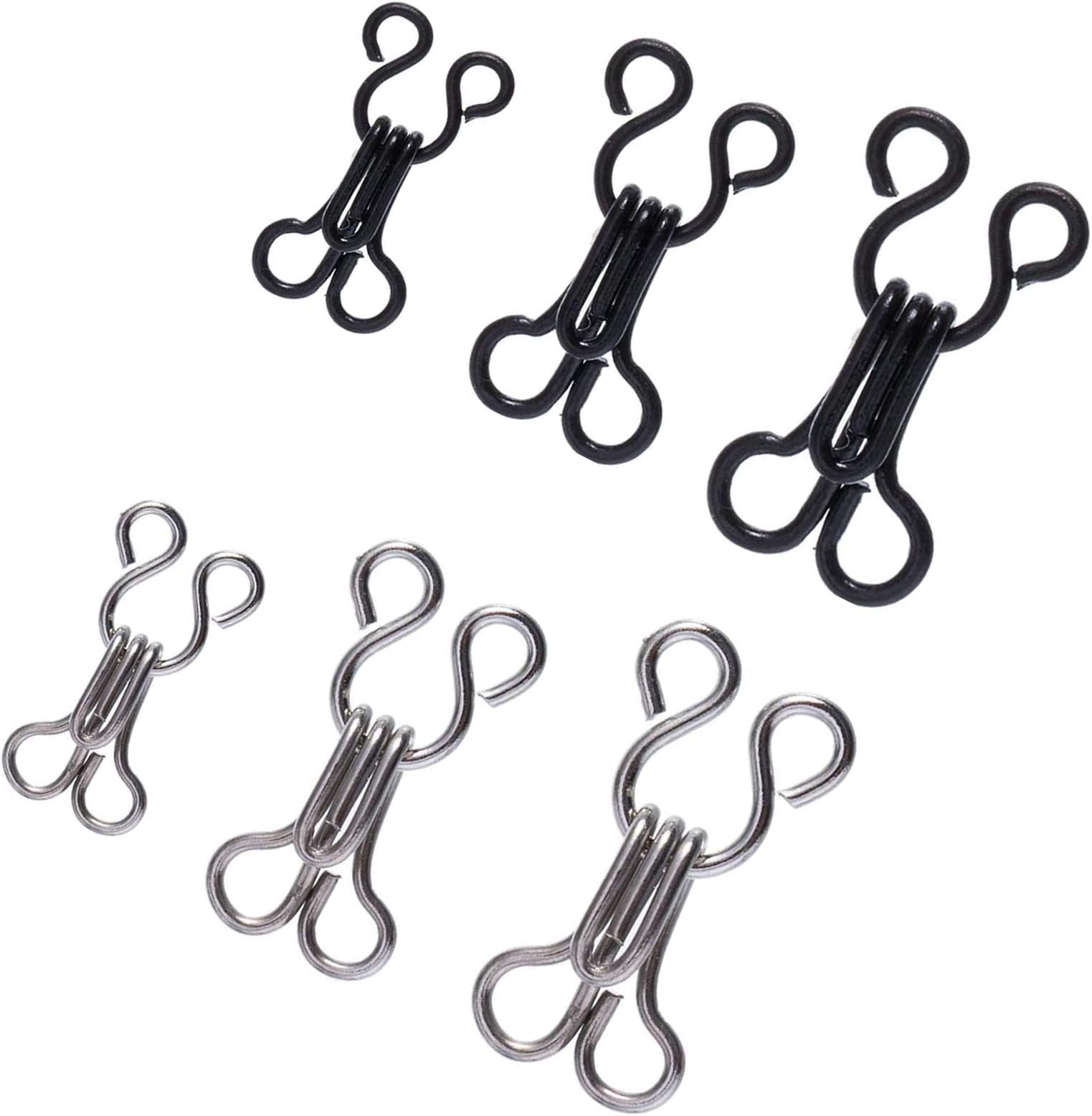 QQA 60 Pairs Sewing Hooks and Eyes Closure for Bra Clothing Trousers Skirt DIY Craft, 3 Sizes (Silver, Black)