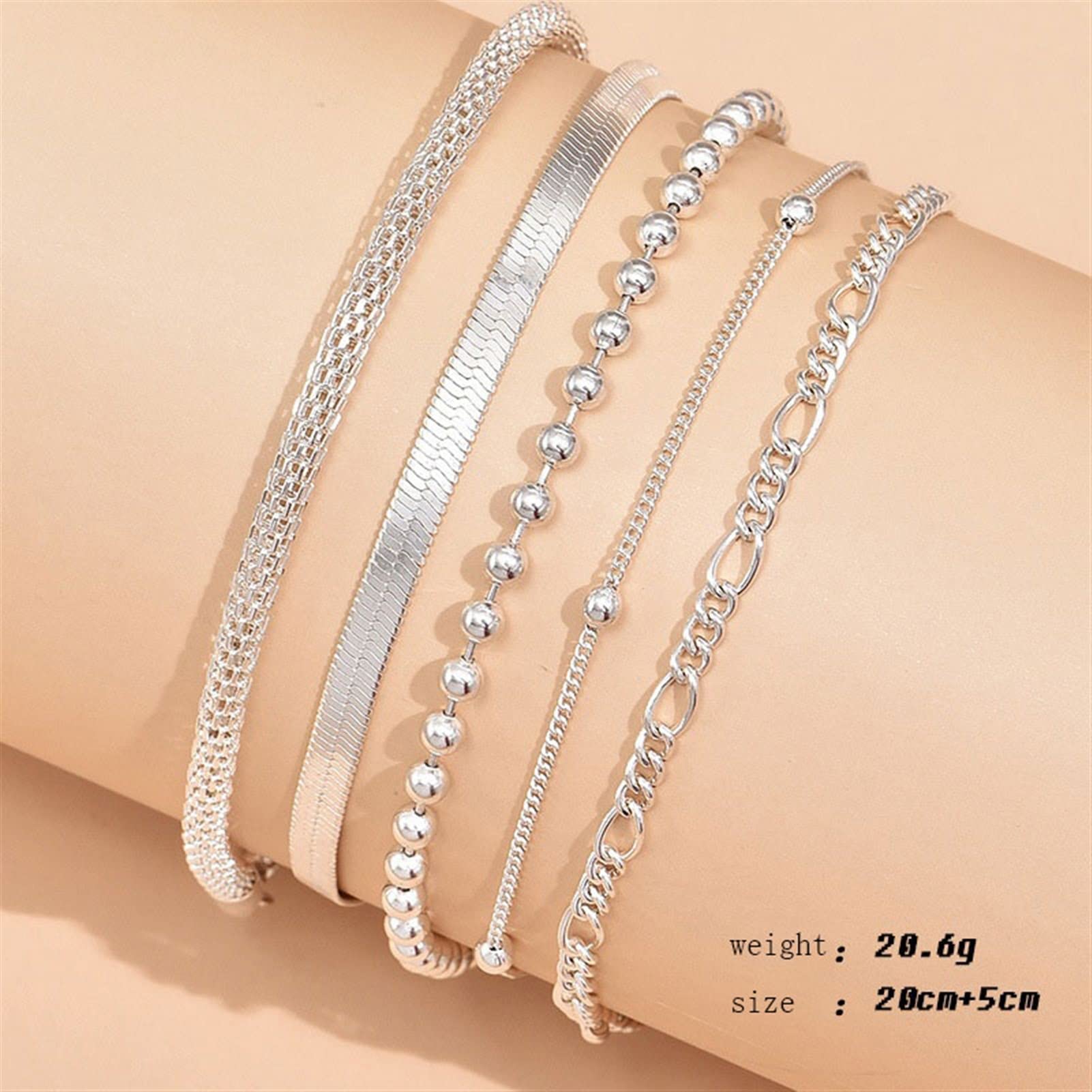 LNNSHX Donne alla Moda Perline Catena con ciondoli Bracciale alla cavigliera Spiaggia Surf Accessori per Gioielli a Piedi Nudi (5 Pezzi/Set) Bracciali