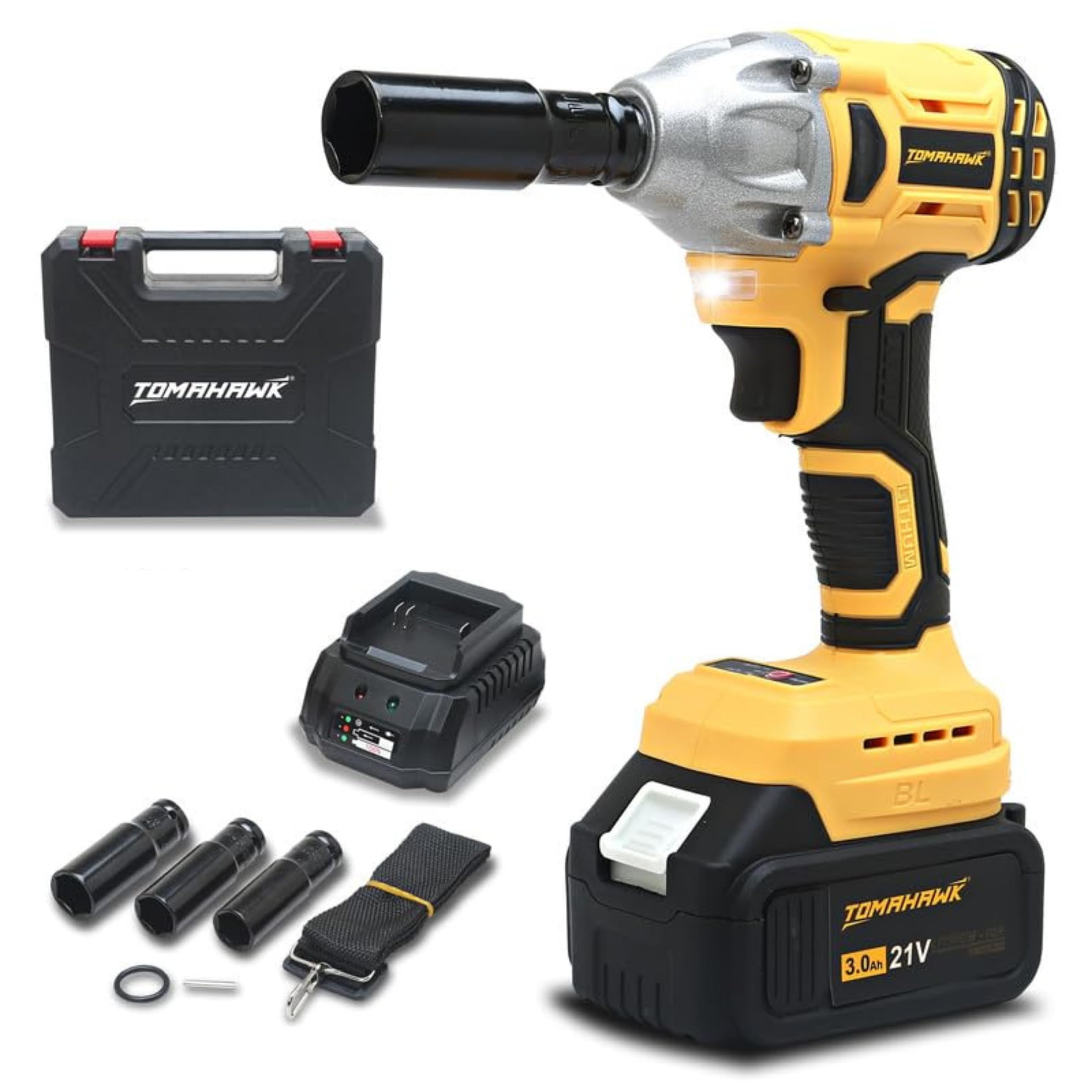 Tomahawk® - 300Nm Brushless Cordless Impact Wrench - 20V - 1/2 Inch Square Drive- 3300Ipm- 2300Rpm-300Nm Torque- Led Lights | For Cars & Bikes