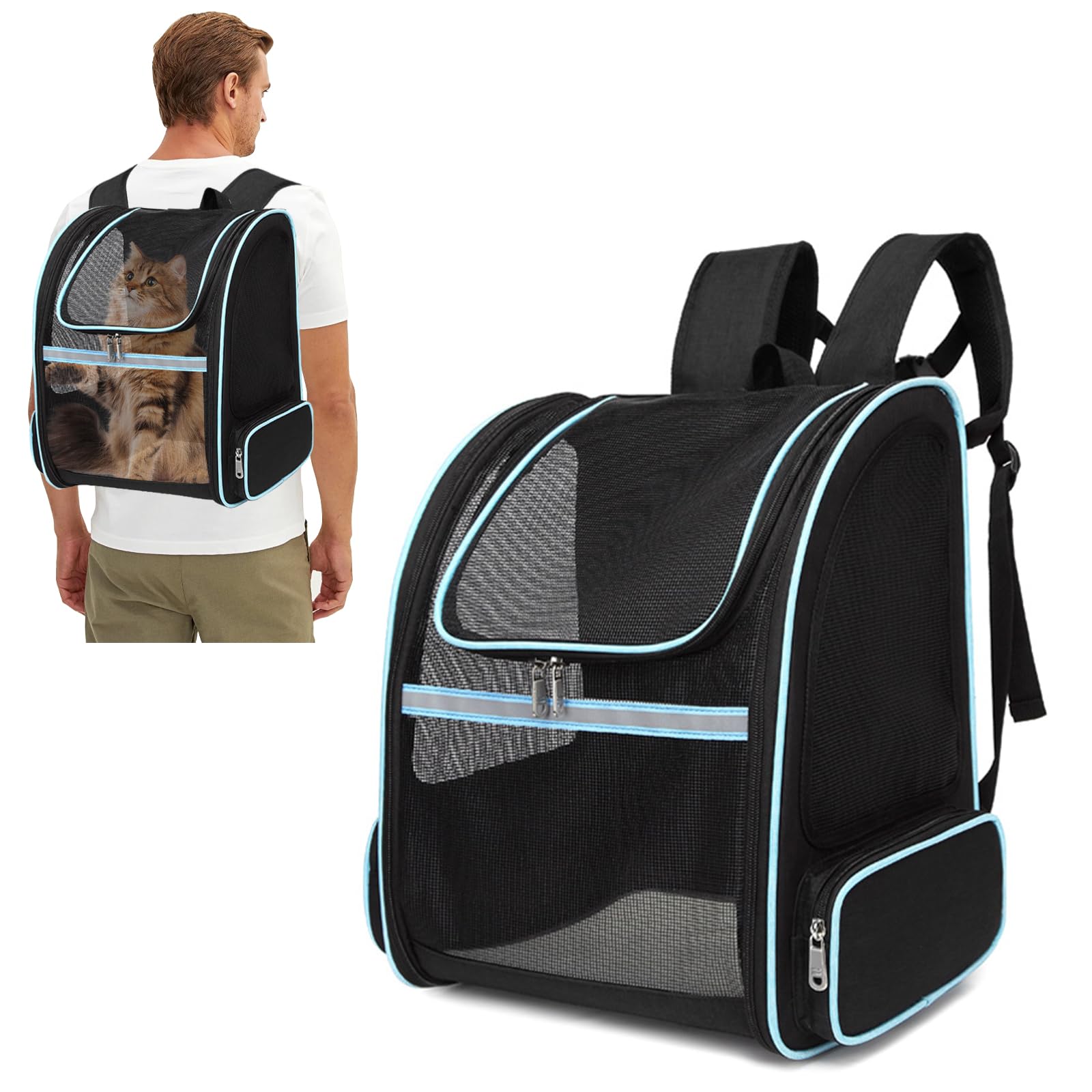 PETCUTE Zaini per Trasporto Cani Gatto Zaino Borsa da Trasporto Trasportino Gatto Cane per Animali Domestici Zaino Regolabile per Gatto Cane fino a 3,5 kg Viaggio Auto Treno