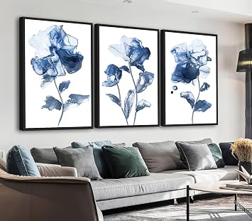 ASDCEUTICALS Large Canvas Wall Art, Navy Abstract Floral Decor, 16"x24"x3