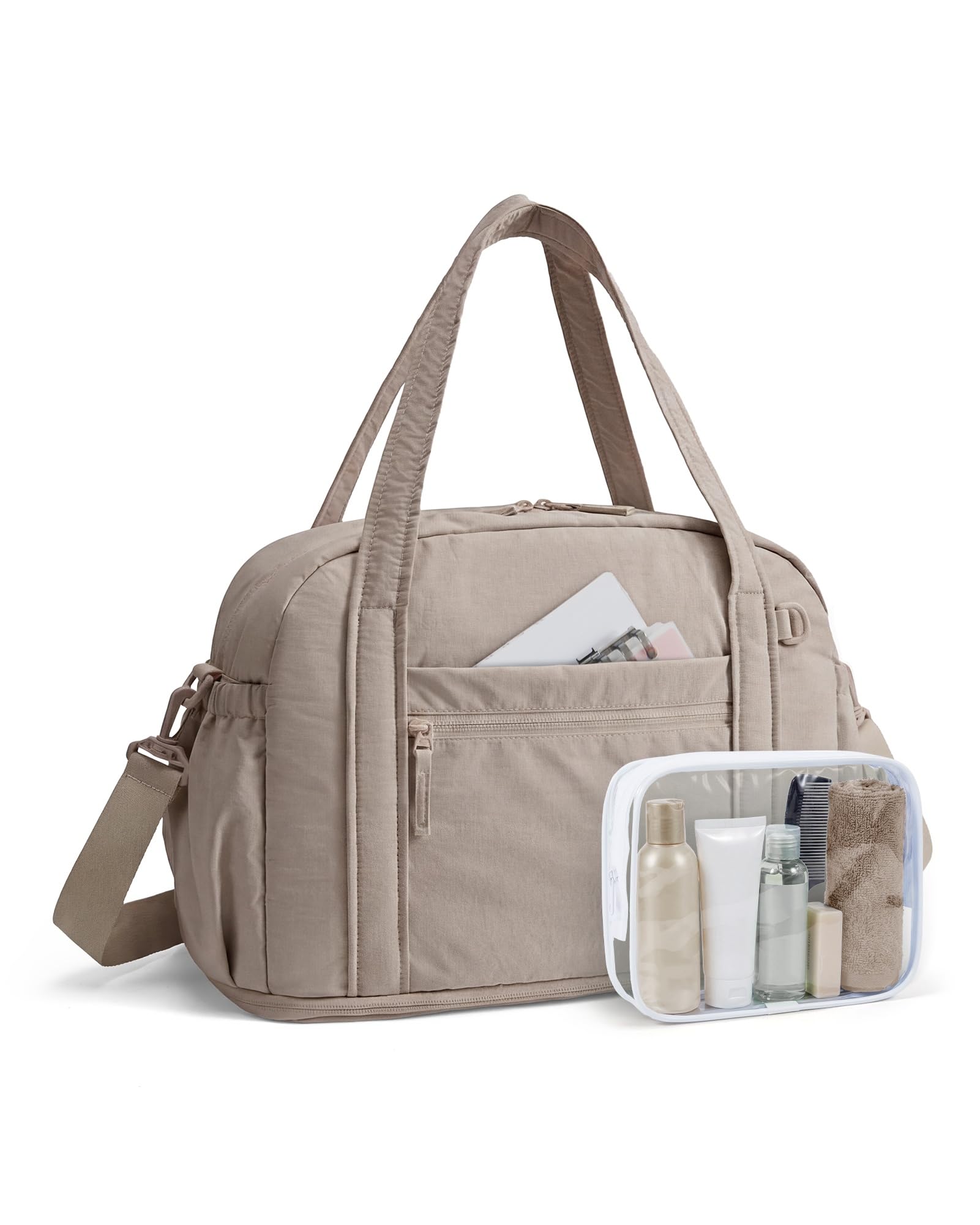 BAGSMART Erweiterbare Reisetasche Damen Sporttasche Handgepäck 23,5-30 L | mit Transparente Kulturtasche Verstellbarer Gurt Trolley-Gurt, Travel Duffle Gym Bag Kliniktasche Geburt für Reise Fitness