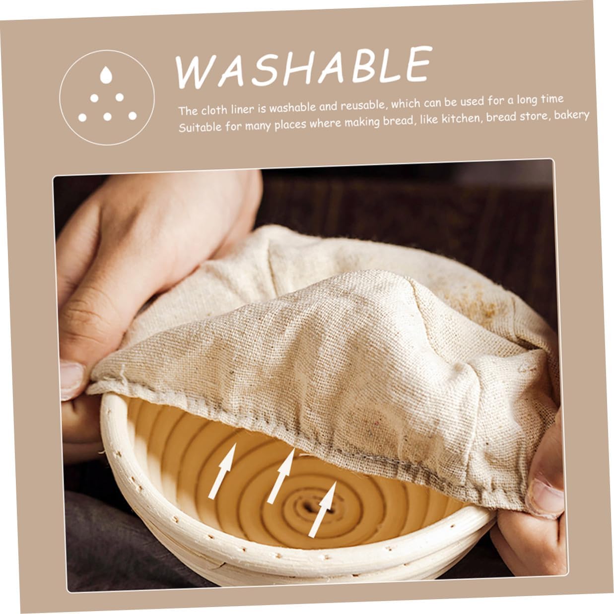 VILLCASE Rattan Bread Proofing Basket with Liner, 23cm Diameter Handmade Dough Rising Basket for Sourdough Baking and Homemade Bread Storage