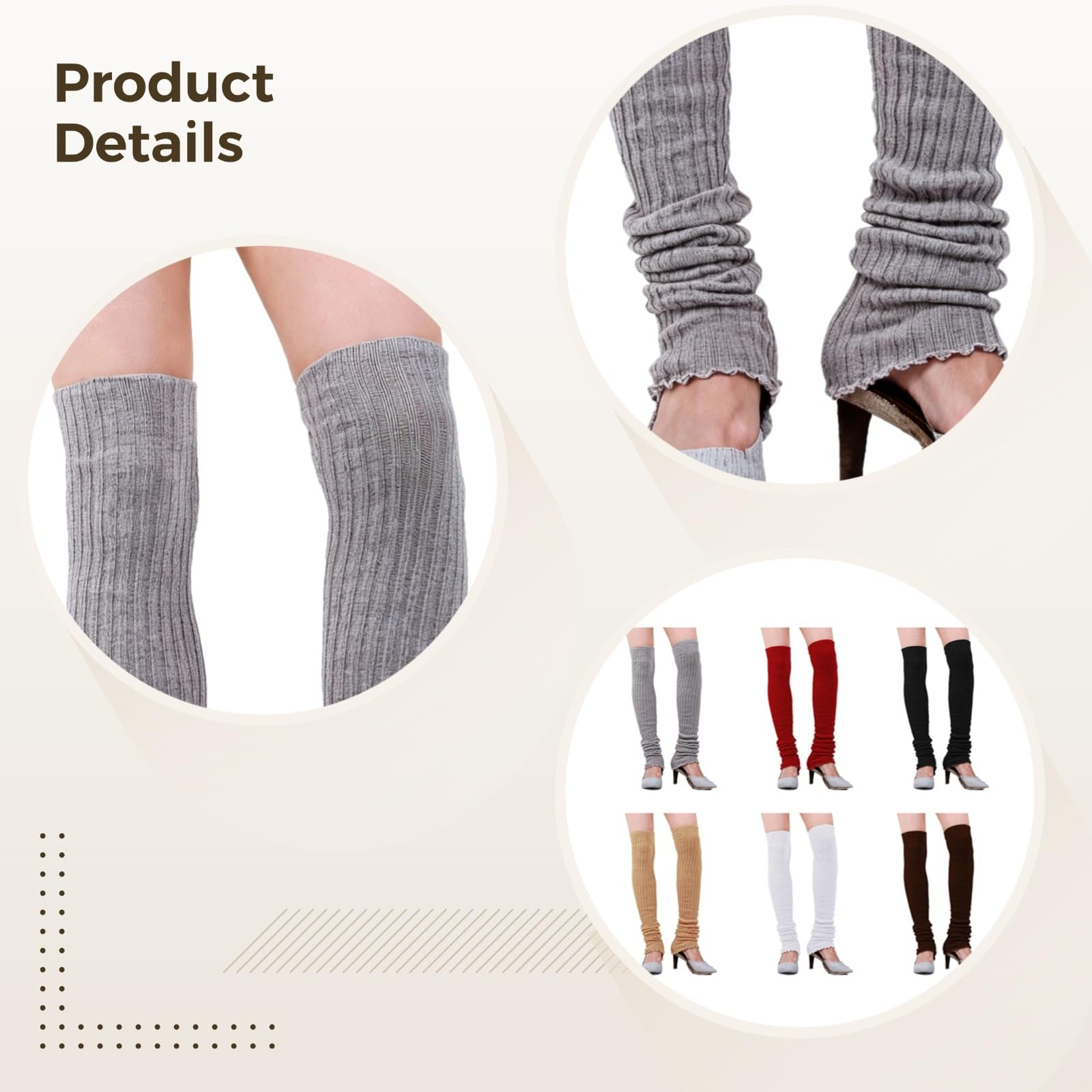 6 pares de calentadores de pierna alta de punto, estilo ballet, calcetines hasta la rodilla para mujer, colores vibrantes para moda y comodidad