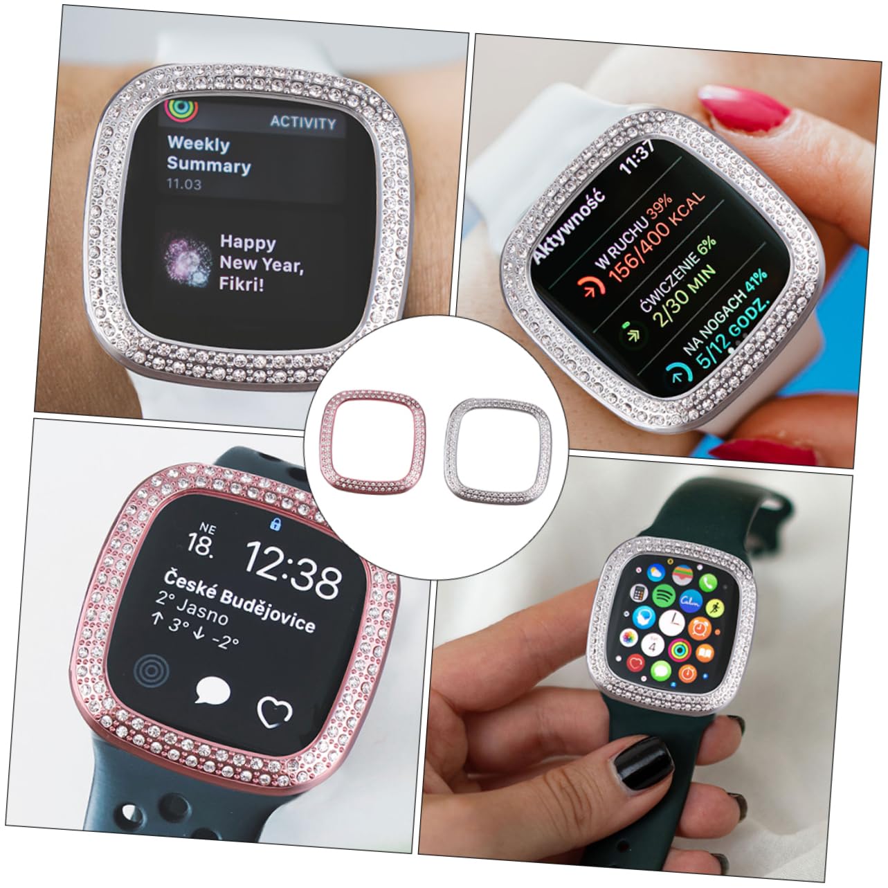 Hemobllo 4pezzi Cover Protettiva Per Smartwatch Sense Design Elegante Con Strass e Protezione Completa Per Schermo e Cornice Accessorio Per Compleanni e Occasioni Speciali