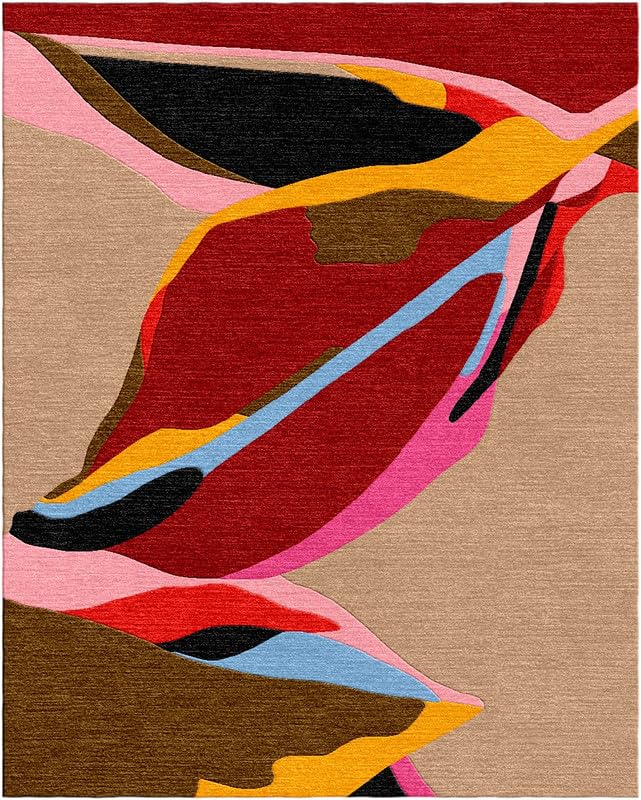 Carpets Hub Store NZ Woolen Big Leaf Print 6mm Loop Pile Rectangle Handmade Area Rug for Home Office