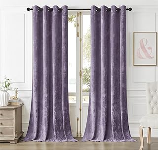 SMILETIME Lilac Purple Crushed Velvet Curtains 52x84 inch Luxurious Thermal Insulated Soundproof Drapes for Living Room Bedroom Office Soft and Durable Light-Filtering Window Treatments, 2 Panels - Buy now