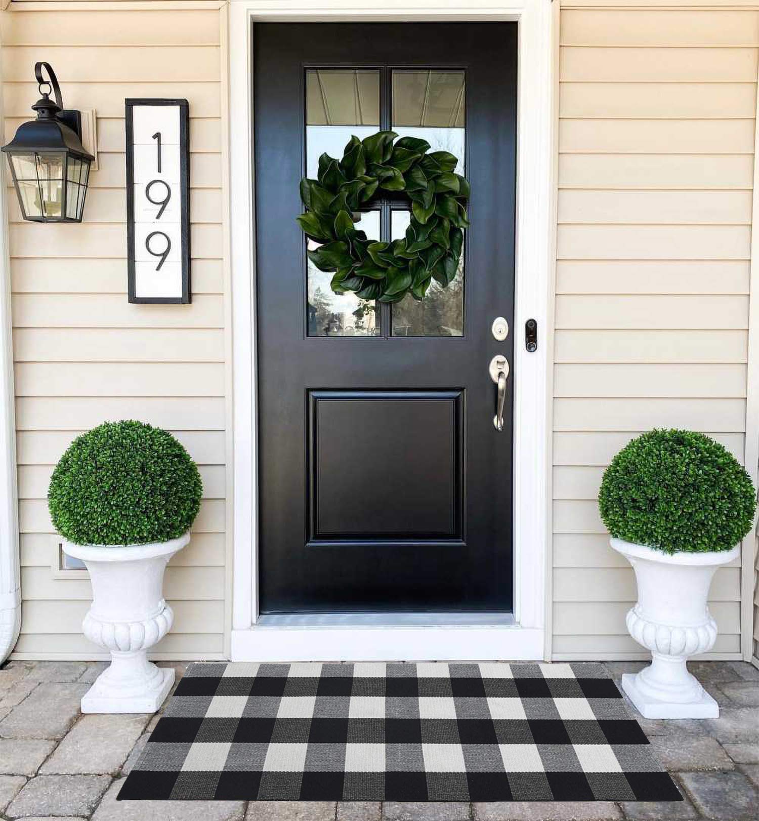 Winwinplus Buffalo Check Rug Cotton Washable Christmas Doormat Unique for Bedroom/Living Room/Kitchen, 23.6 inch x 51.1 inch, Outdoor Plaid Rug, Black