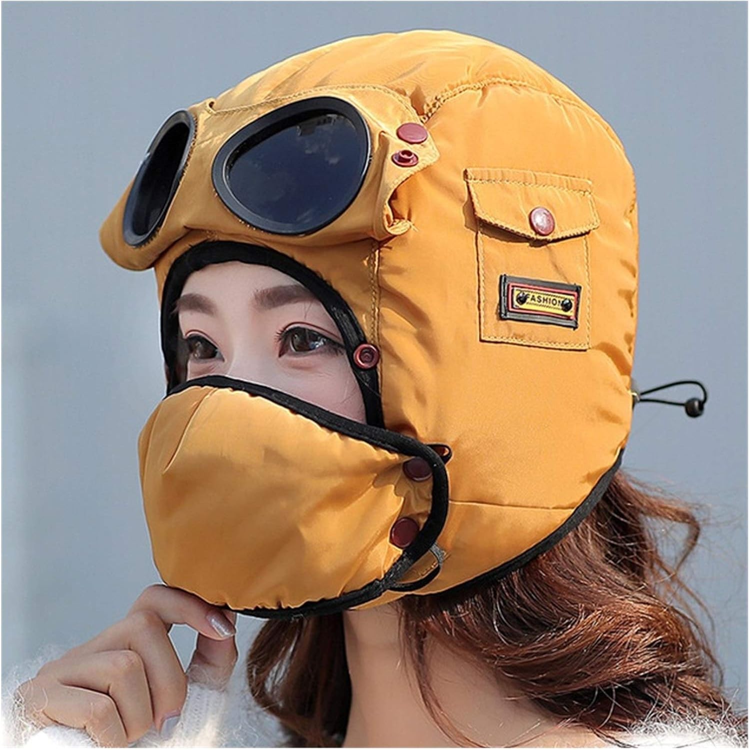 KJACR Fashion Warm Cap Winter Men Winter Hats for Women Kids Waterproof Hood hat with Glasses (Color : Adult red, Size : One Size)