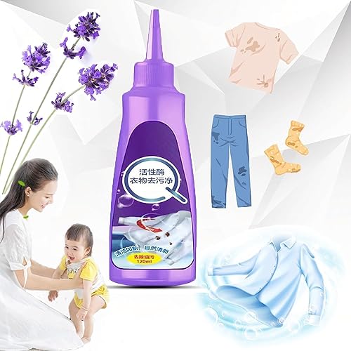 Removedor rápido de manchas de ropa 2023, removedor de manchas de ropa de 4.2 onzas líquidas, enzimas activas para ropa, limpieza enzimática activa,