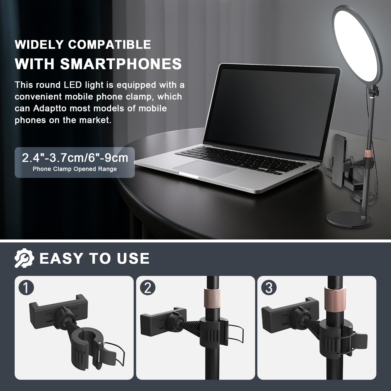 Ring Light Professional 10.3" con Staffa, Luce per Selfie, Luce ad Anello LED da 3 modalità di Illuminazione con 5 luminosità per Trucco, Fotografia, Youtube e Video Selfie