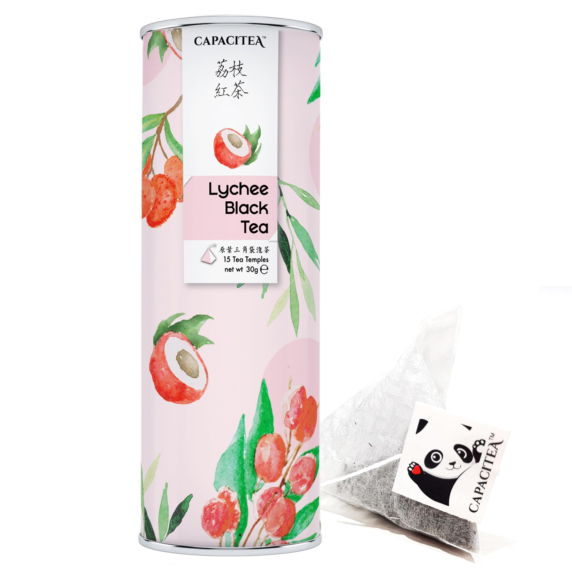 CAPACITEA Hot & Cold Brew Lychee Black Tea (15 Pyramid Tea Bags, 30g)