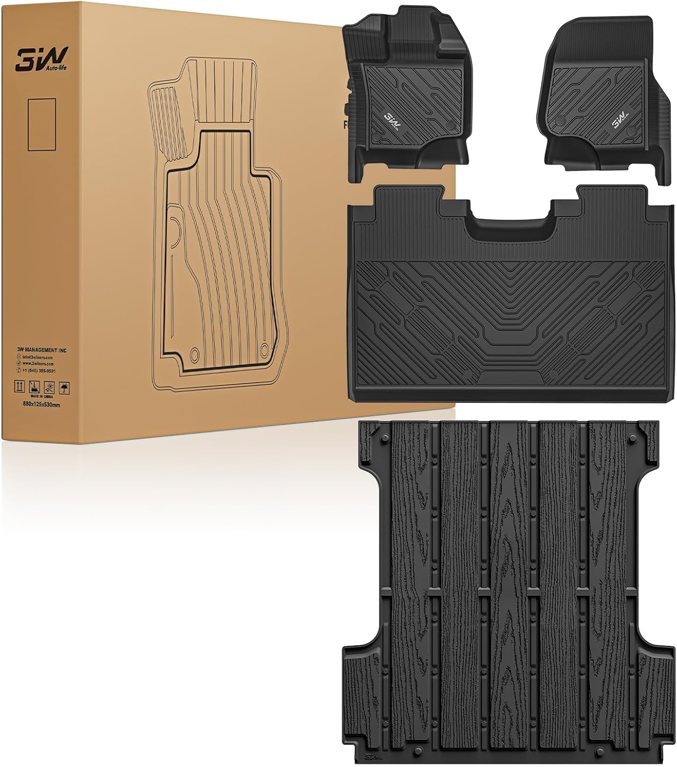 3W Floor Mats & Trunk Bed mat fit for Ford F150/F-150 Lightning SuperCrew Cab 2015-2024 2025, TPE All Weather Full Set Car Liners Easy Cleaning (W/o Folding Under-Seat Storage Box)