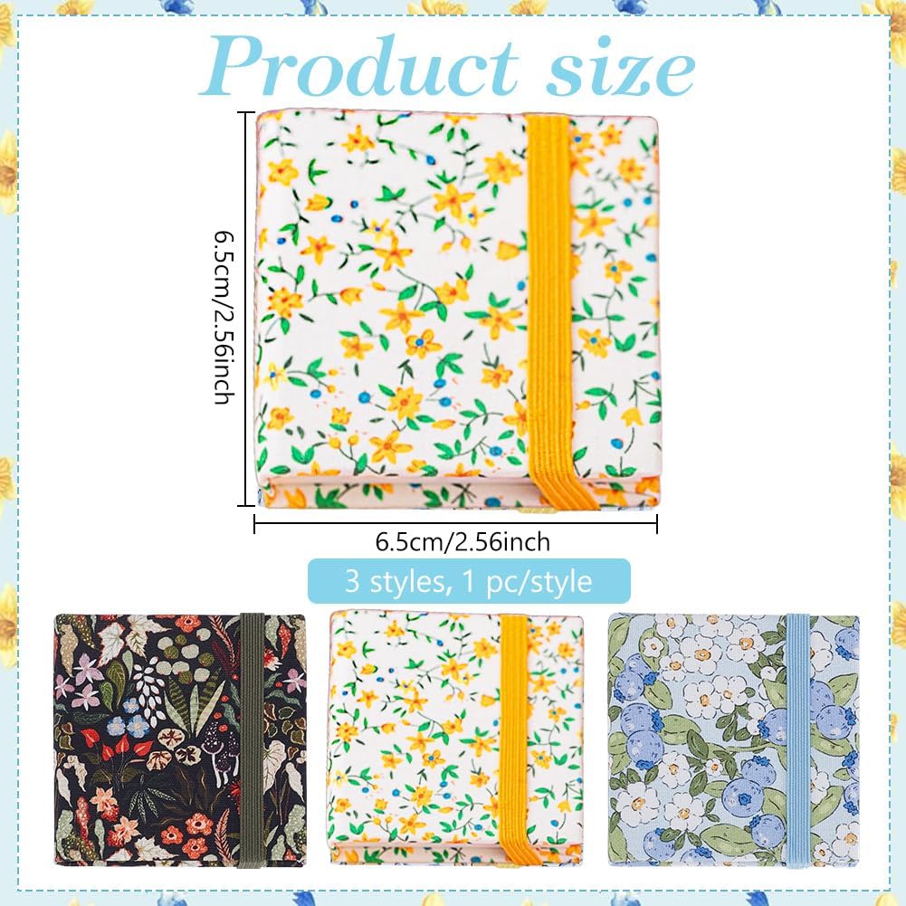 PLIGREAT 3 Pcs Mini Watercolor Sketchbook, 2.4×2.4 Inch Portable Fabric Cover Floral Sketch Book Small Square Watercolor Journal Textured Drawing Papers Travel Art Sketch Book, 3 Styles image 2