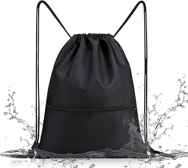 Drawstring Bag,Drawstring Bags Sport Gym Sack Personalised Waterproof Swimming Swim Bag,Black PE Bag Drawstring Backpack Draw String Bags Pack Suitable for School, Travel Beach and Various Activities