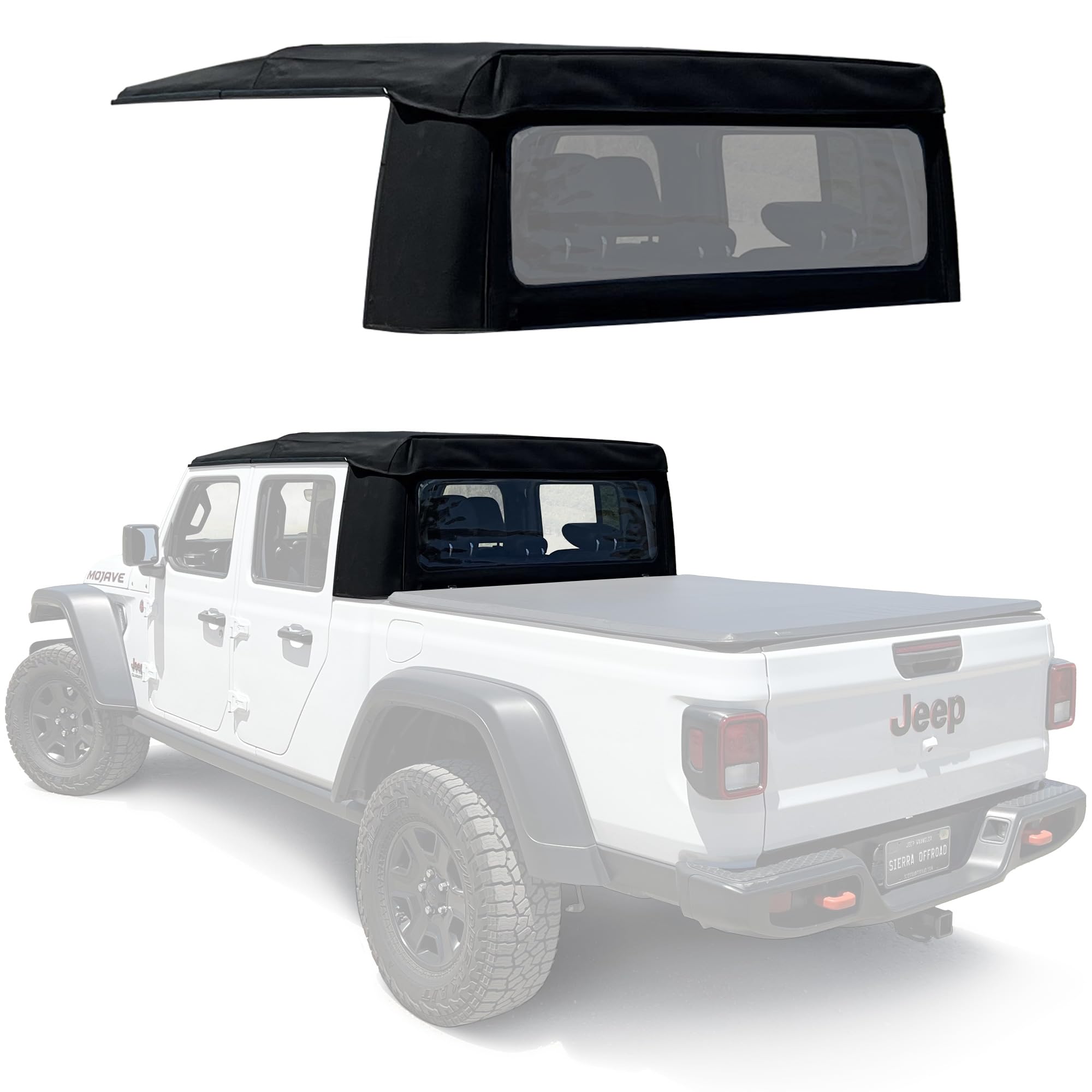 Sierra Offroad Fabric Only Soft Top for 2020 to 2026 Jeep Gladiator JT - Black, Sailcloth Vinyl - 4 Door Gladiator Soft Top with Rear Plastic Clear Window - Factory Fit Replacement - No Frame Kit