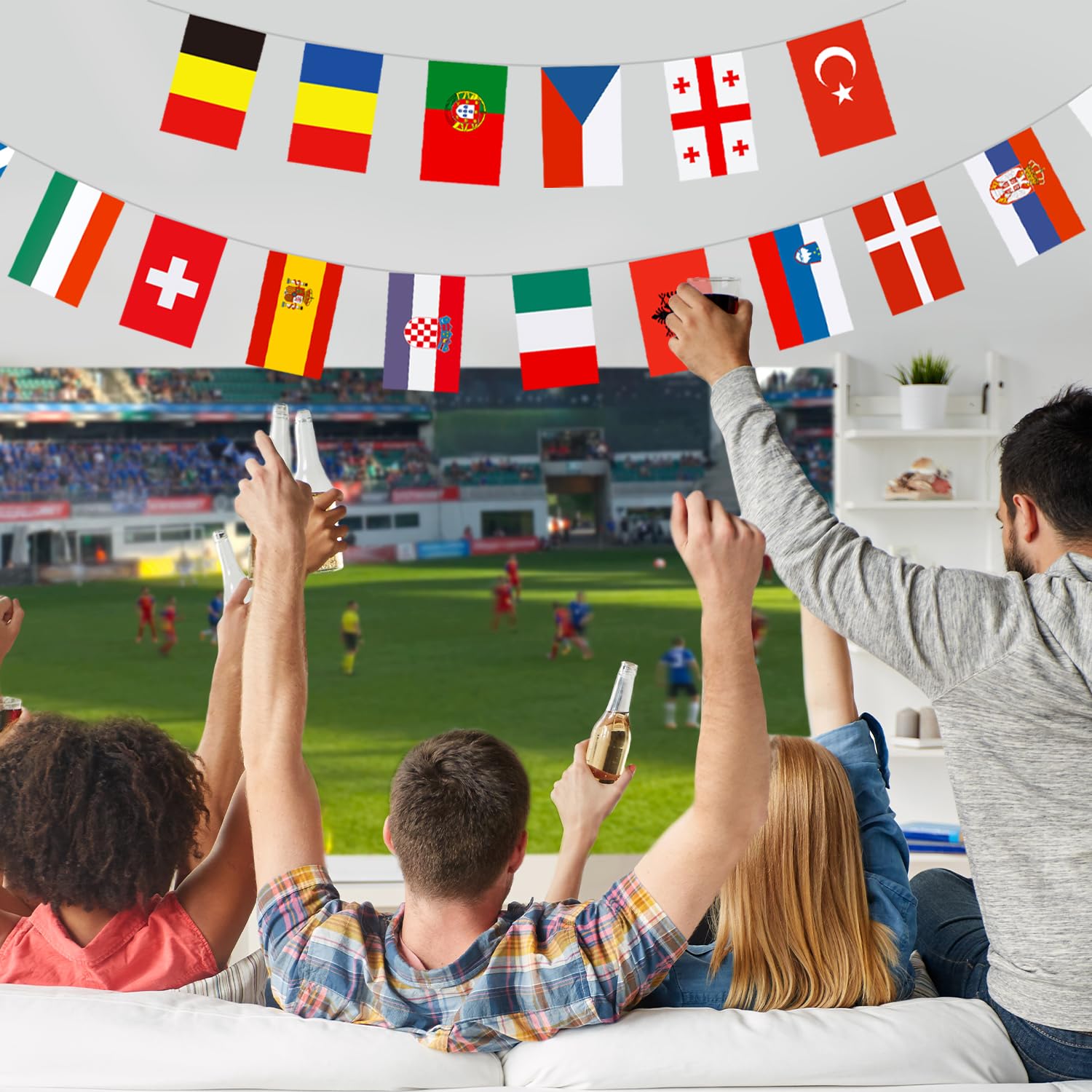 Decoraciones para fiestas de Eurovisión Decoraciones Euro 2024 Banderines Euro 2024 Banderas de 24 países - 26 pies para suministros para fiestas de Eurovisión (14 x 21 cm)