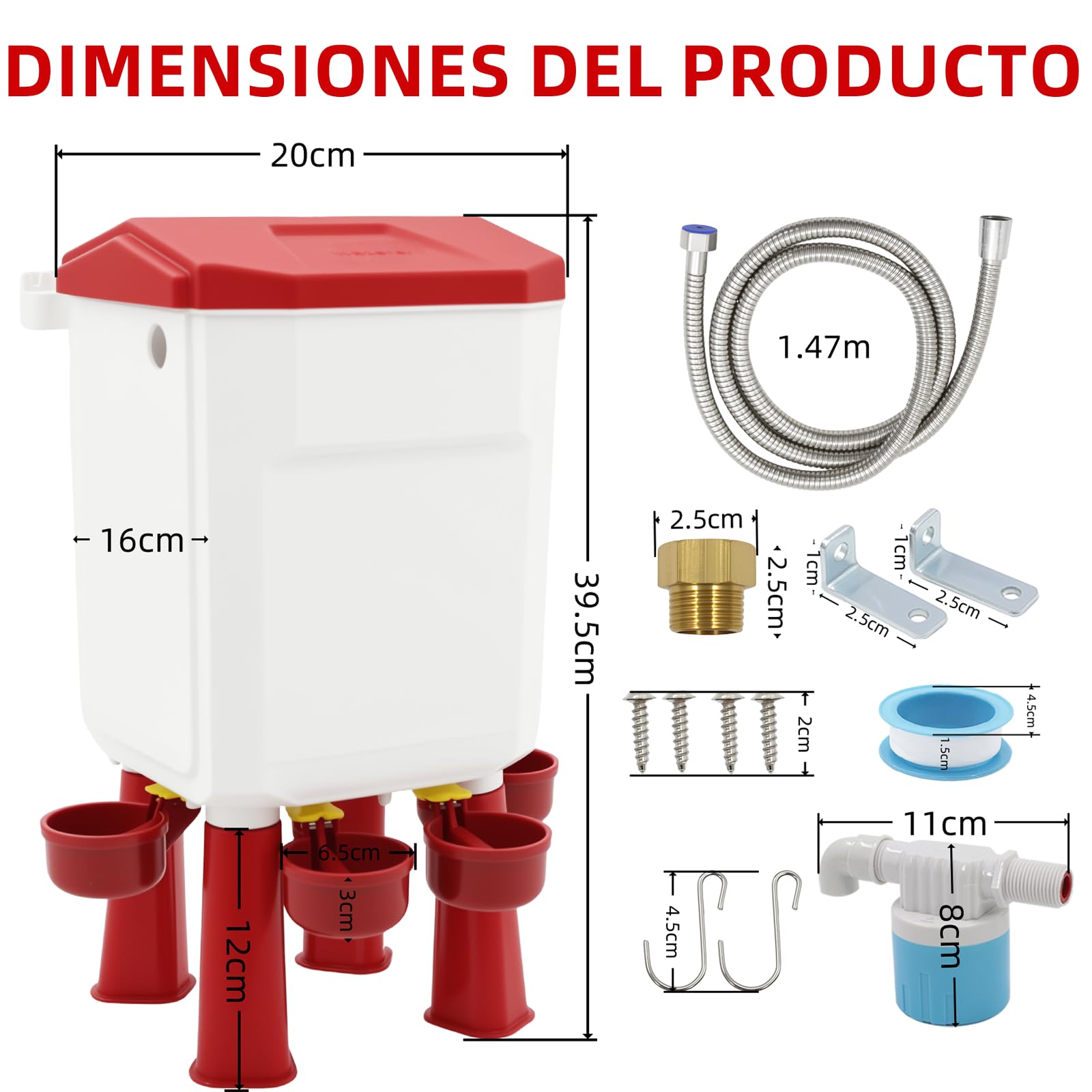 Bebedero automático de 7 litros, bebedero independiente para pollos para patos y gansos, alimentación colgante por gravedad, accesorios de cría de pollos, incluye accesorios