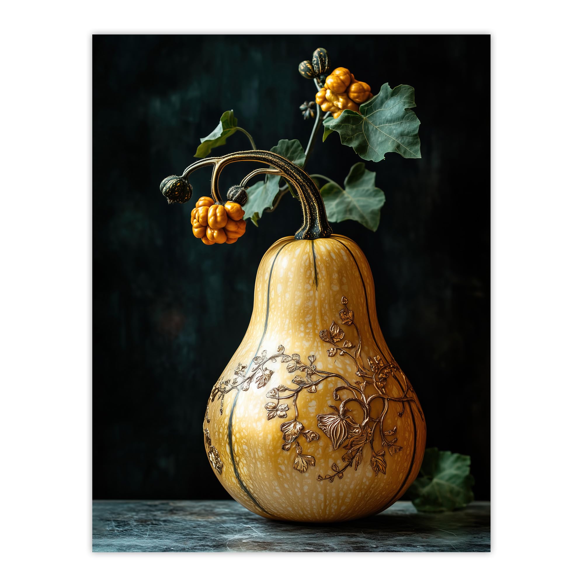 Artery8 Butternut Squash Filigree Vine Detail Wall Art Print - Orange - W24 inch x H32 inch