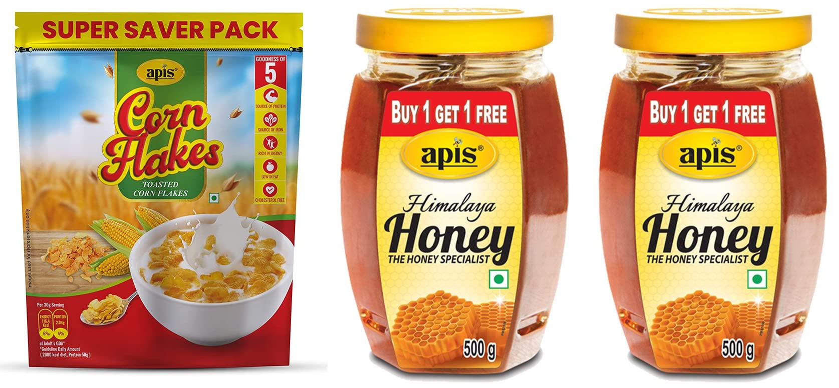 Apis Himalaya Honey, 500g (Buy 1 Get 1 Free) , Apis Cornflakes 1kg Zip Pouch (B09DNTQWLB) Amazon Price History, Amazon Price Tracker