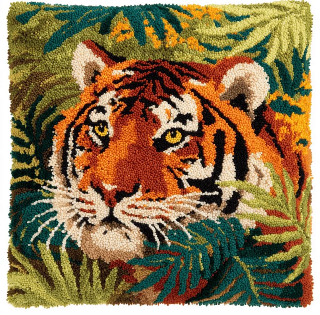 Kitquiver Latch Hook Kits for Adults Tiger Rug Cover Pillowcase Beginner DIY Needlework Embroidery Kits Handmade Set Craft Sofa Home Decor 43X43Cm
