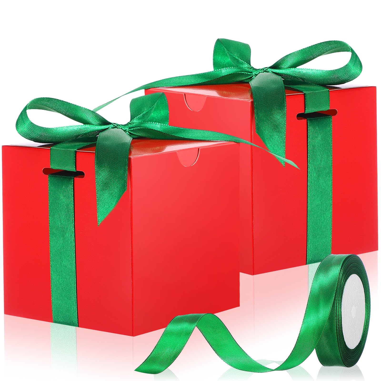 Dispowreath Lot de 48 petites boîtes cadeaux de Noël avec couvercle et ruban pour emballage cadeau, décorations de mariage, vacances, fête d'anniversaire (classique) 10,2 x 10,2 x 10,2 cm