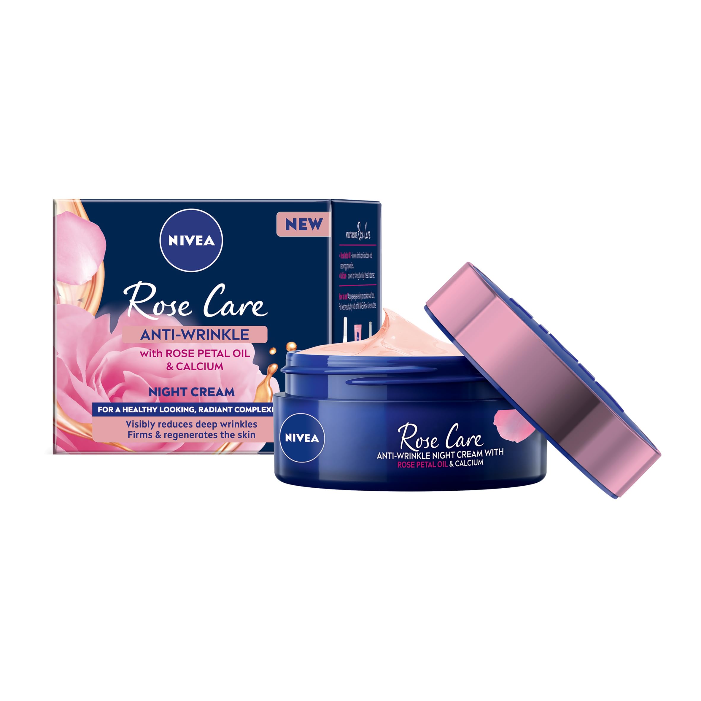 NIVEA Rose Care Anti-Wrinkle Night Cream (50ml), Anti-Wrinkle Face Cream with Nourishing and Skin Firming Properties Made with Rose Petal Oil, Calcium, and Creatine