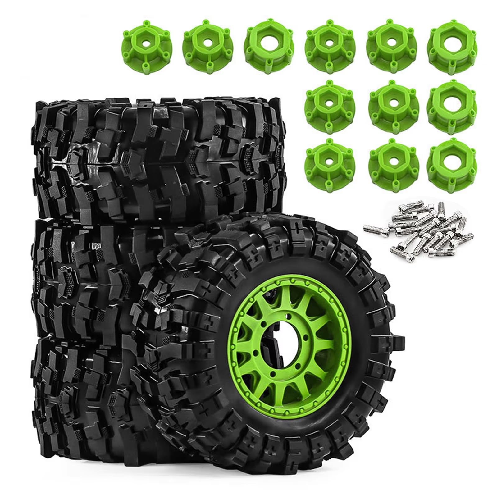 Ruote Pneumatici Per Arrma Per Senton Per Traxxas Per Slash 1/10 Accessori | Ruote Pneumatici Short Course Gomma Durevole Opzioni Mozzo Esagonali Multipli Montaggio Versatile(Green)