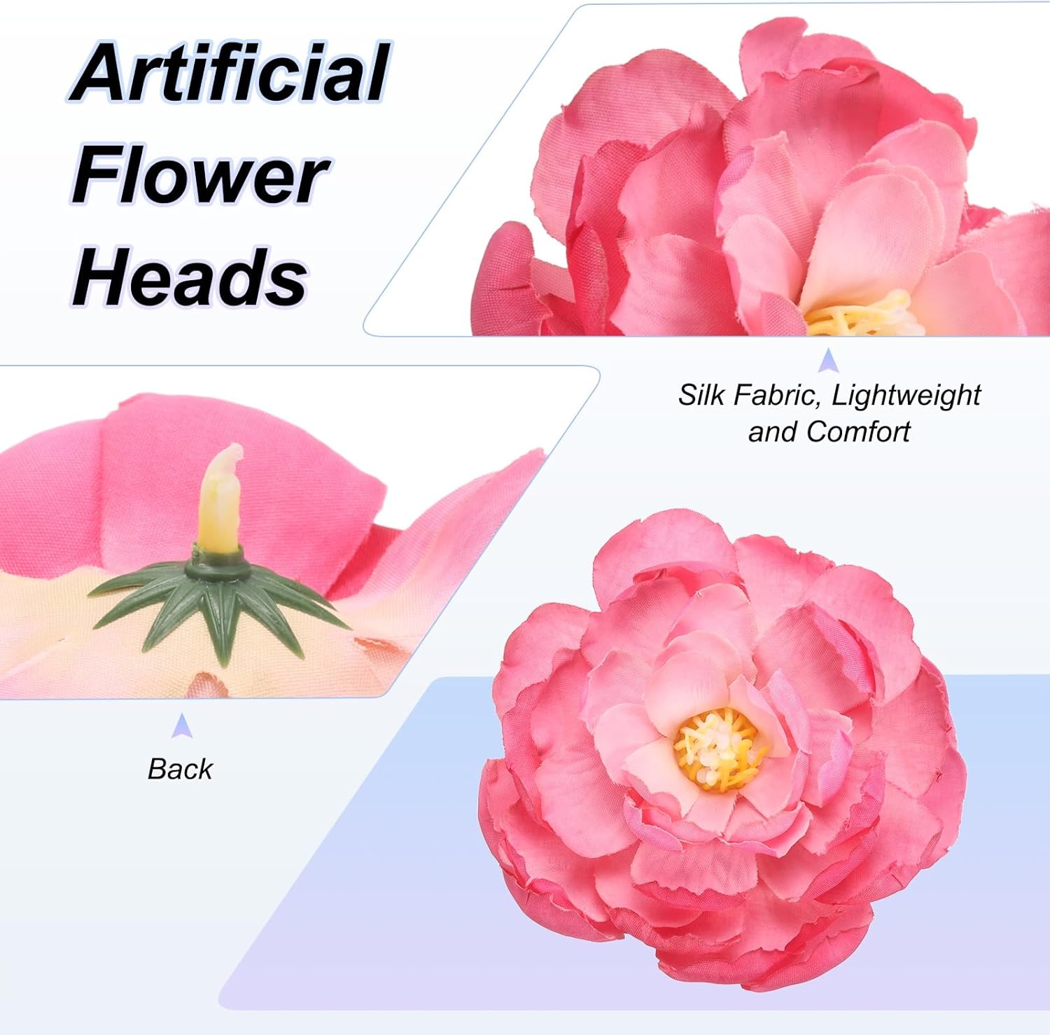 M METERXITY 20-Pack Artificial Peonies Heads, 3 Inch Silk Faux Peony Head for Wedding/Bouquet/Flower Wall/DIY Crafts/Party Decoration, Retro Large Flower Heads Buds [Pink, 8cm]