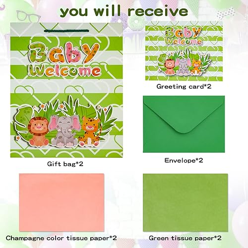 Miniatura 3 de BALDCC Bolsas de regalo grandes de 13 pulgadas para niño y niña, diseño de animales lindos con asas, papeles de seda, sobre y tarjeta para baby