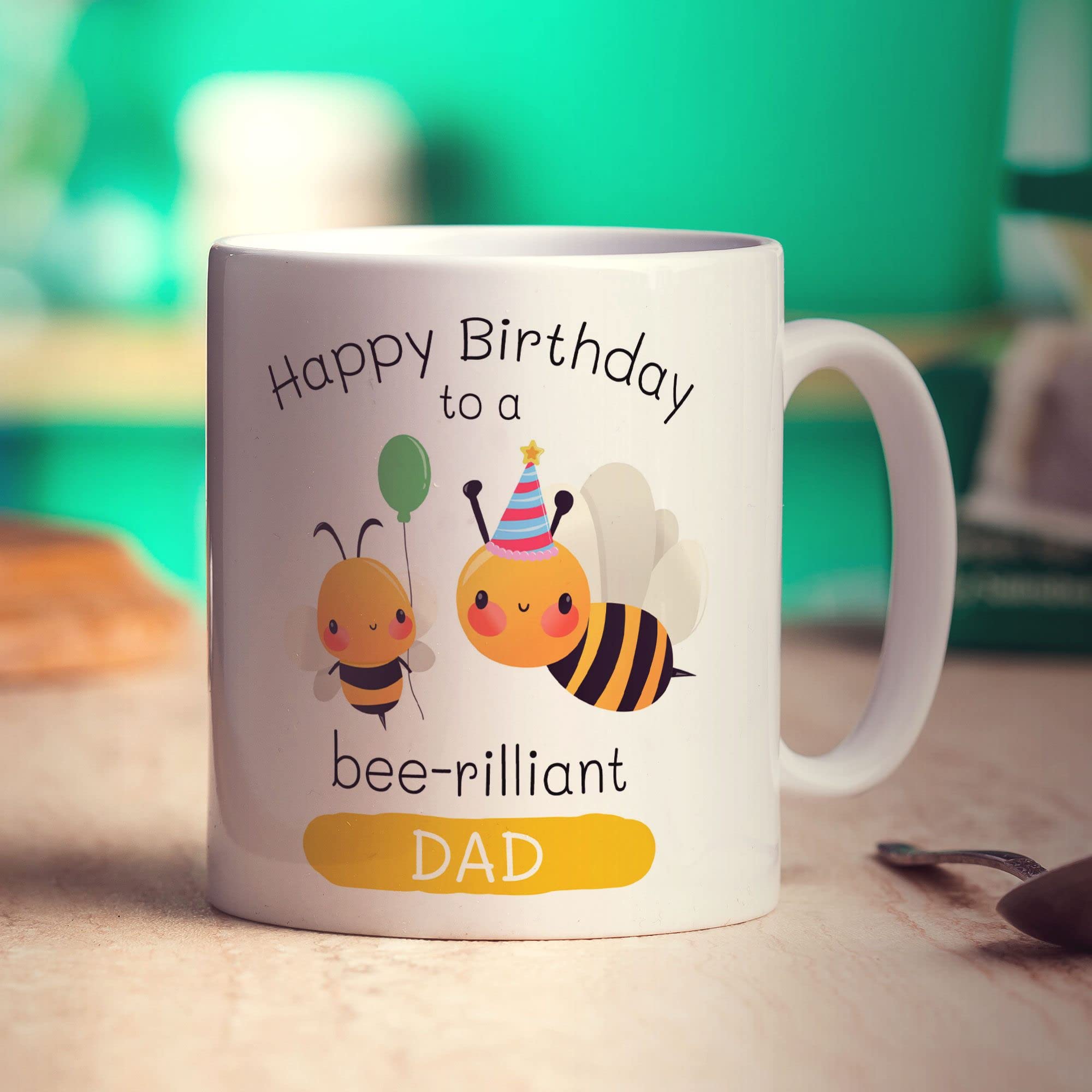 Bee-Rilliant Dad Birthday Mug - Fun Cute Bee Mug for Birthday - Present for Dad from Son, Daughter - 11oz Ceramic Cup