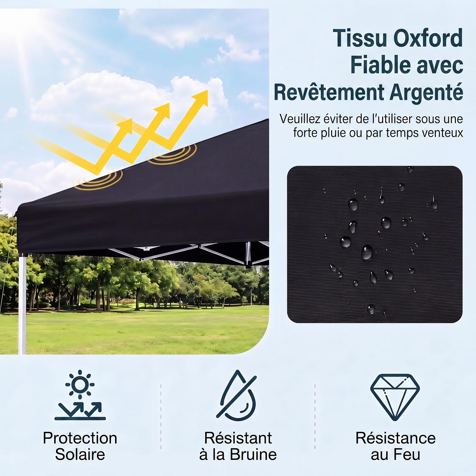 RELAX4LIFE Tonnelle Pliante 3x3 Imperméable, Barnum Pliant Facile à Monter, Protection Solaire UPF50+, Tissu Oxford Argenté, Cadre Métallque, Sac Inclus, Gazebo 3x3 pour Terrasse Marché Camping (Noir)