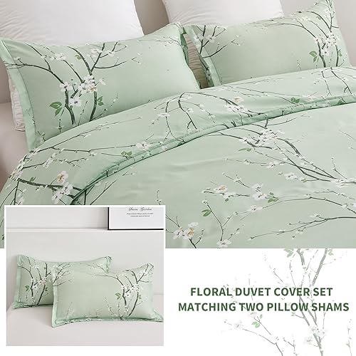 Miniatura 10 de WONGS BEDDING Juego de funda de edredón gris tamaño individual, juego de ropa de cama con estampado de flor de ciruelo con 1 funda de almohada, 2