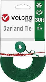 Velcro Brand Holiday Garland Ties or Cable Straps | Hang Garlands, Lights or Wreath | for Banister, Railings, Stairs or Lamp Posts | 30ft Roll Cut to Custom Length | Green