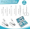 Set de 12 cortaúñas de acero inoxidable 8 en 1, set de manicure a granel con estuche, herramientas de cuidado de uñas y pedicure, set de acero inoxidable con estuche de viaje portátil para hombres y mujeres, regalo 5