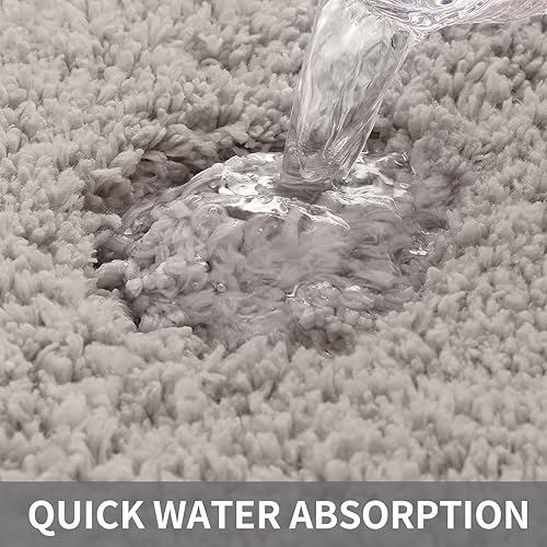 Miniatura 4 de Buganda Tapete de microfibra para baño (24 x 20 pulgadas, gris claro) lanudo suave y absorbente, antideslizante, de felpa gruesa, lavable a máquina