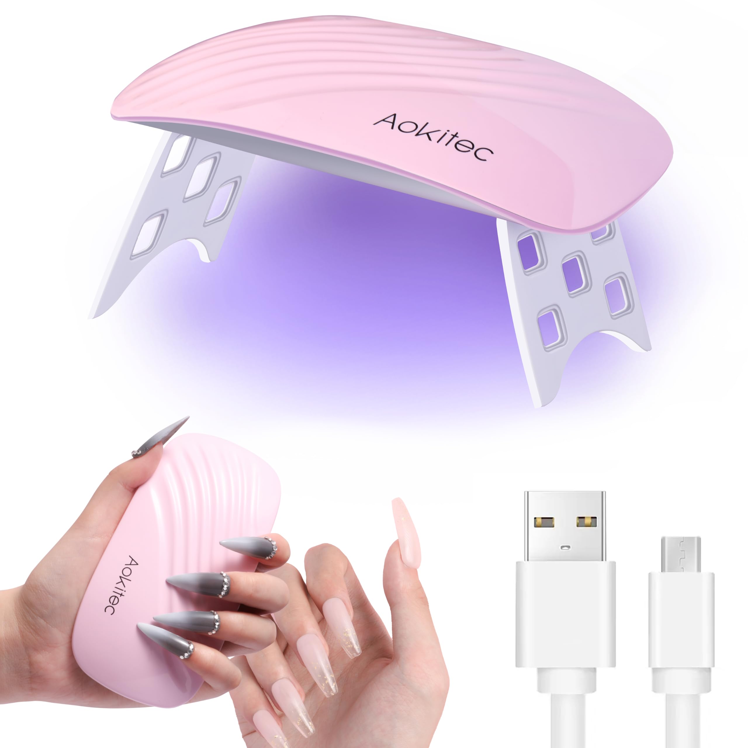Aokitec Lámpara UV para uñas de gel, 18 W, mini lámpara UV/LED para uñas, portátil, USB, lámpara de uñas para esmalte de uñas, luz UV, herramientas de arte de uñas para salón, manicura, bricolaje,