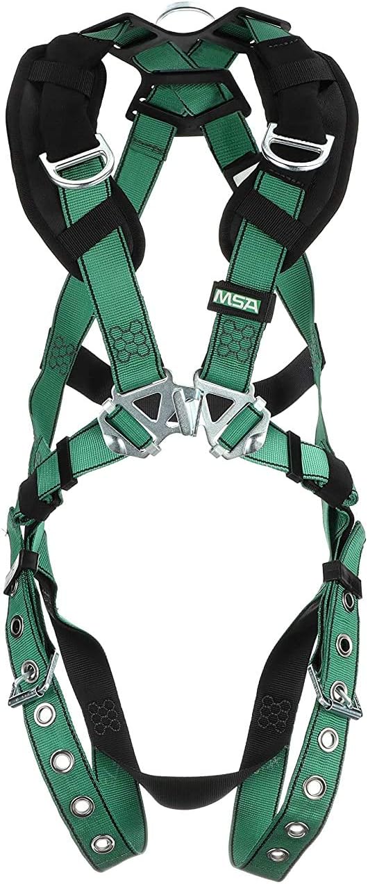 MSA V-Form Full Body Safety Harness Medium Green - Back/Shoulder D-Ring, Tongue Buckle, Superior Comfort & Mobility