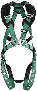MSA 10197219 V-Form Full Body Safety Harness - Size: Standard (Medium), D-Ring Configuration: Back/Shoulder, Tongue Buckle Leg Straps, Color: Green, Full Body Harness, Durable