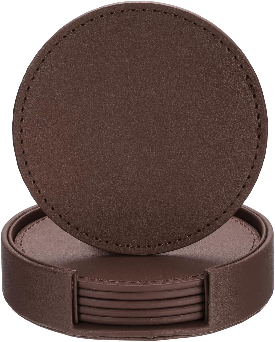 uxcell 1 Set Leather Coasters for Drinks, Drink Coasters with Holder for Tabletop Protection, Home Decor and Housewarming Gifts, Brown