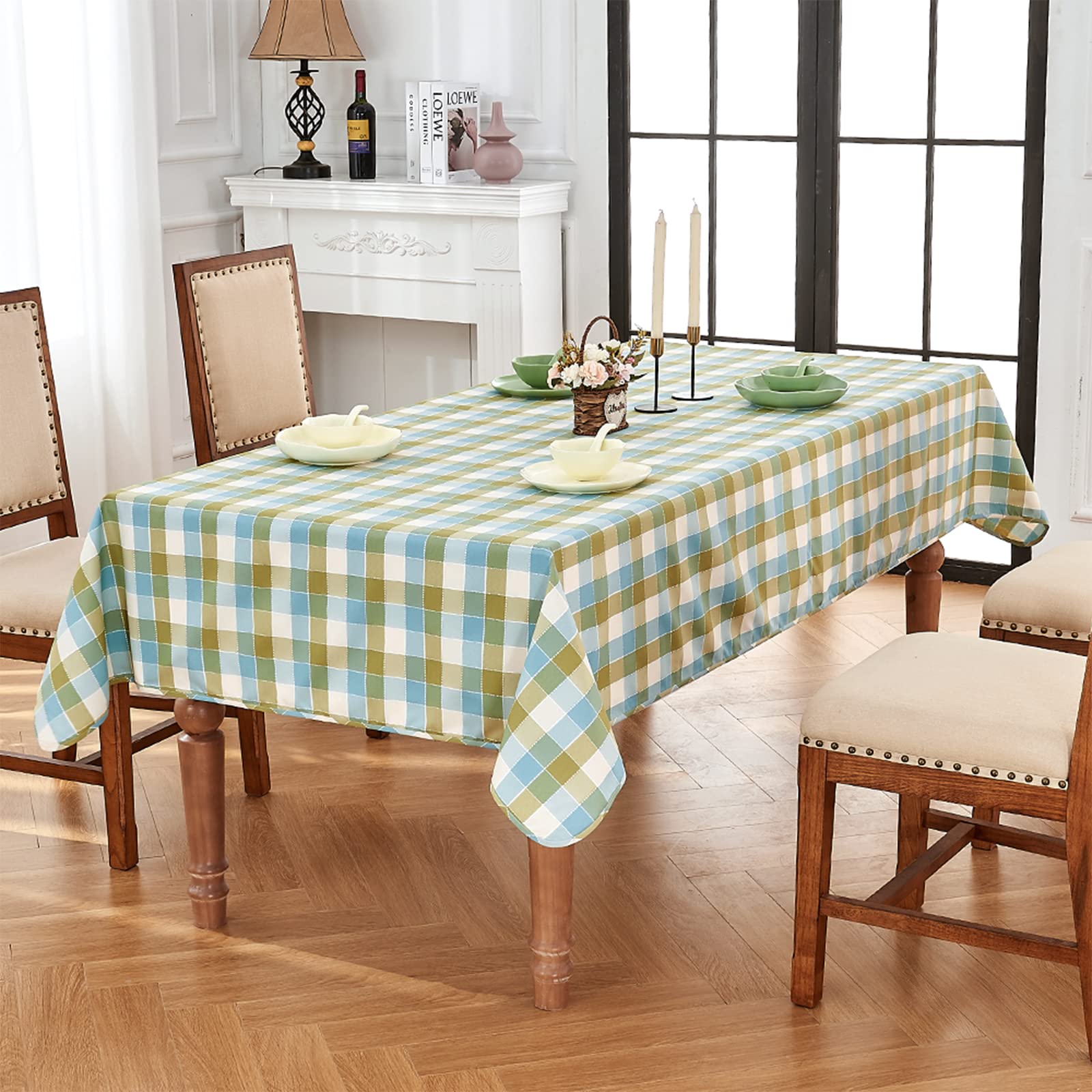 Amazon｜LUOLUO チェックテーブルクロス 青＆緑 140*180㎝ 両面使用