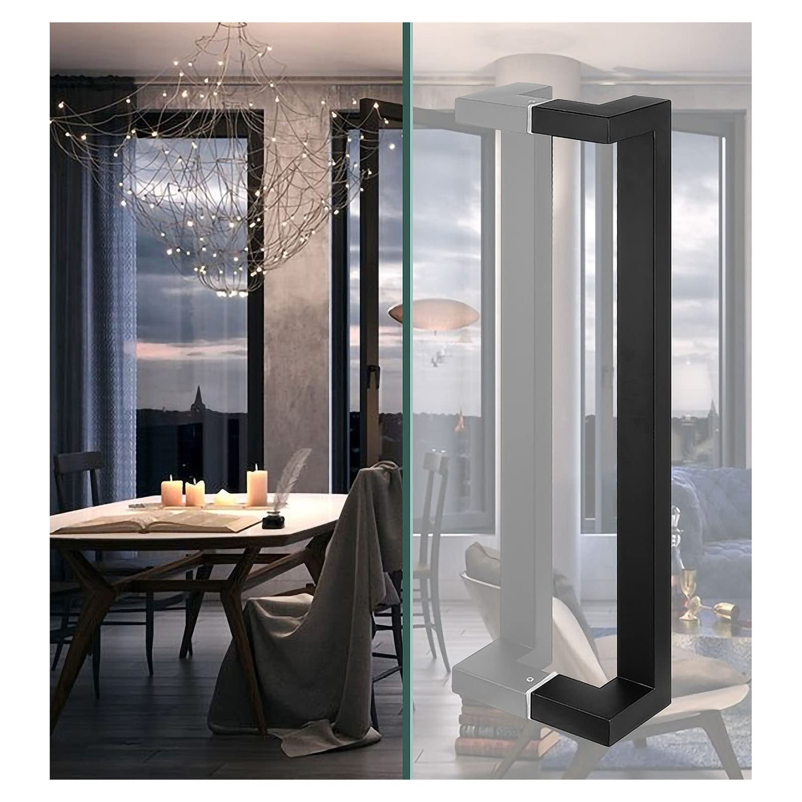 CWCQGH Commercial Stainless Steel Push Pull Door Handle,60cm/80cm/120cm/150cm Entry Door Handle for Shower Glass Sliding Door/Barn Door/Interior Exterior Door,Black-60cm/23.6in