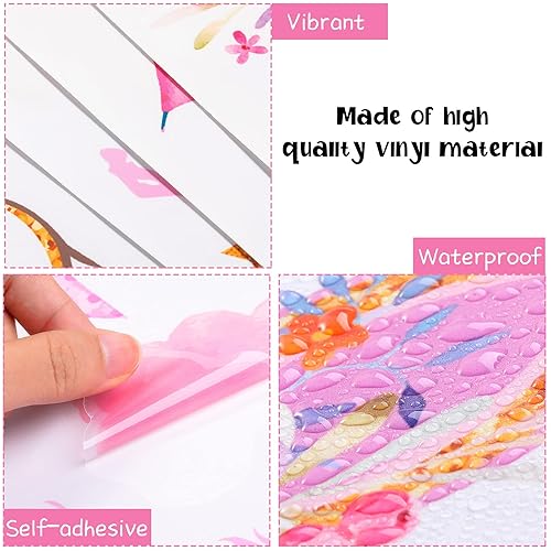 Miniatura 3 de Outus 4 hojas de calcomanías de pared de unicornio para despegar y pegar, calcomanías de pared de acuarela, corazón, estrella, flor, unicornio para