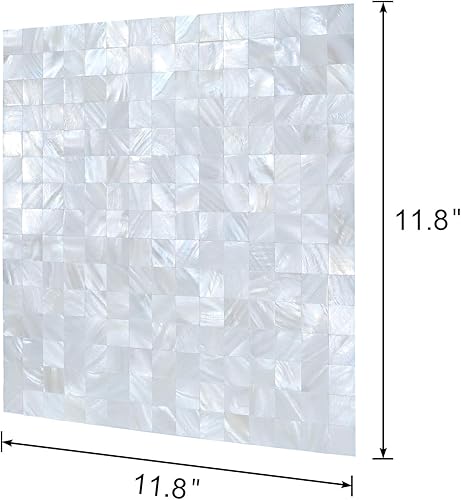 Miniatura 5 de Azulejo autoadhesivo de 1 muestra para cocina, baño, marco de espejo, decoración de pared, nácar (blanco, 11.8 x 11.8 pulgadas, paquete de 1)