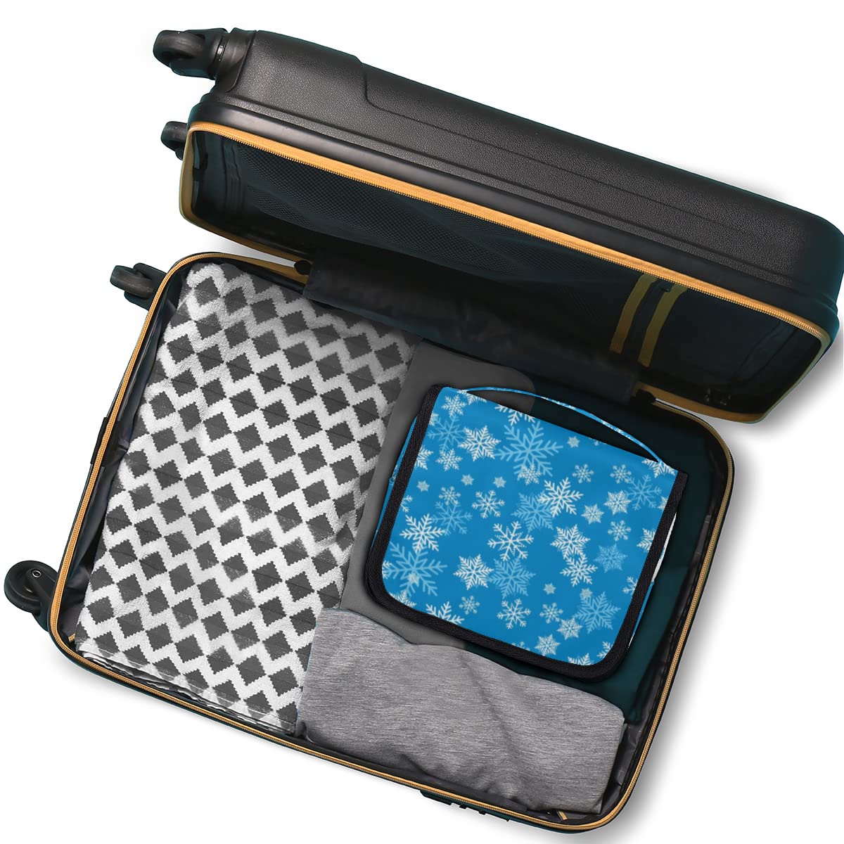 Śnieżynka Podróżna Kosmetyczka Niebieski płatek śniegu Torba do mycia Torba Unisex Wiszące przybory toaletowe Kosmetyczka Organizer do makijażu, wielobarwny, Jeden rozmiar