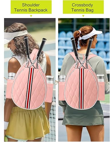 Miniatura 4 de Bolsas de tenis con capacidad para 2 raquetas para mujeres y hombres, mochila de tenis cruzada y bolsa de hombro para raqueta, bolsillo aislado,