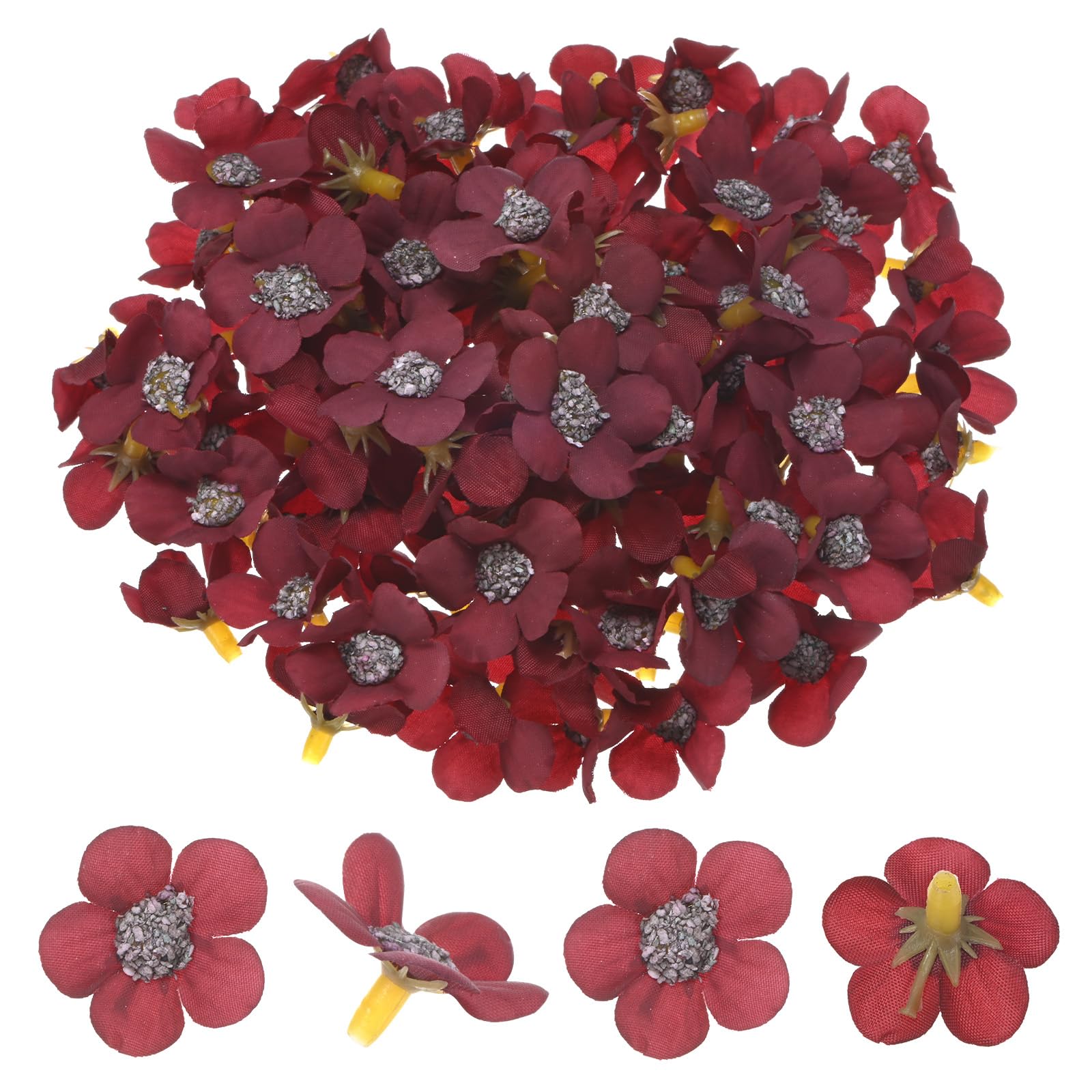 M METERXITY 50 Pcs Têtes De Fleurs Artificielles, Petites Fleurs De Marguerite En Tissu Pour Mariage/Guirlande/Chapeau, Mini Pétales De Fleurs De Cerisier Artificiels En Vrac [Bordeaux